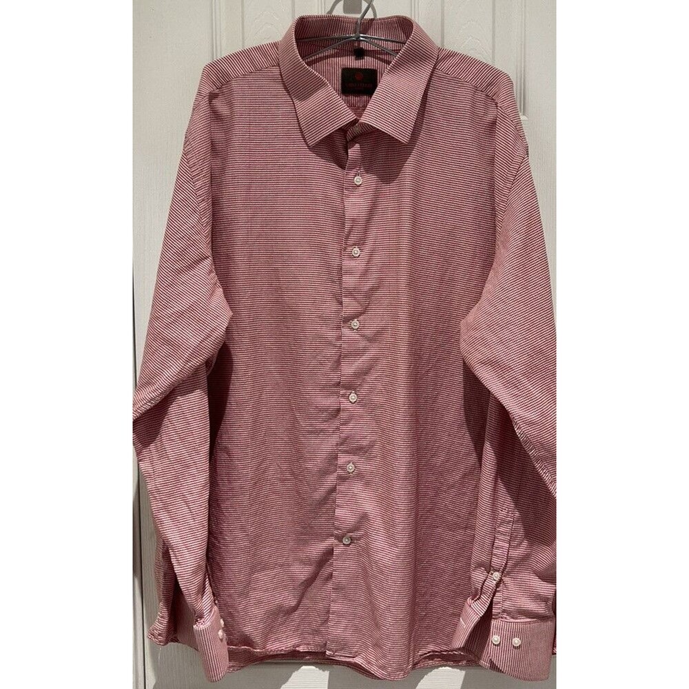Louis Feraud Button Up Dress Shirt Red Check 3XL 47/48